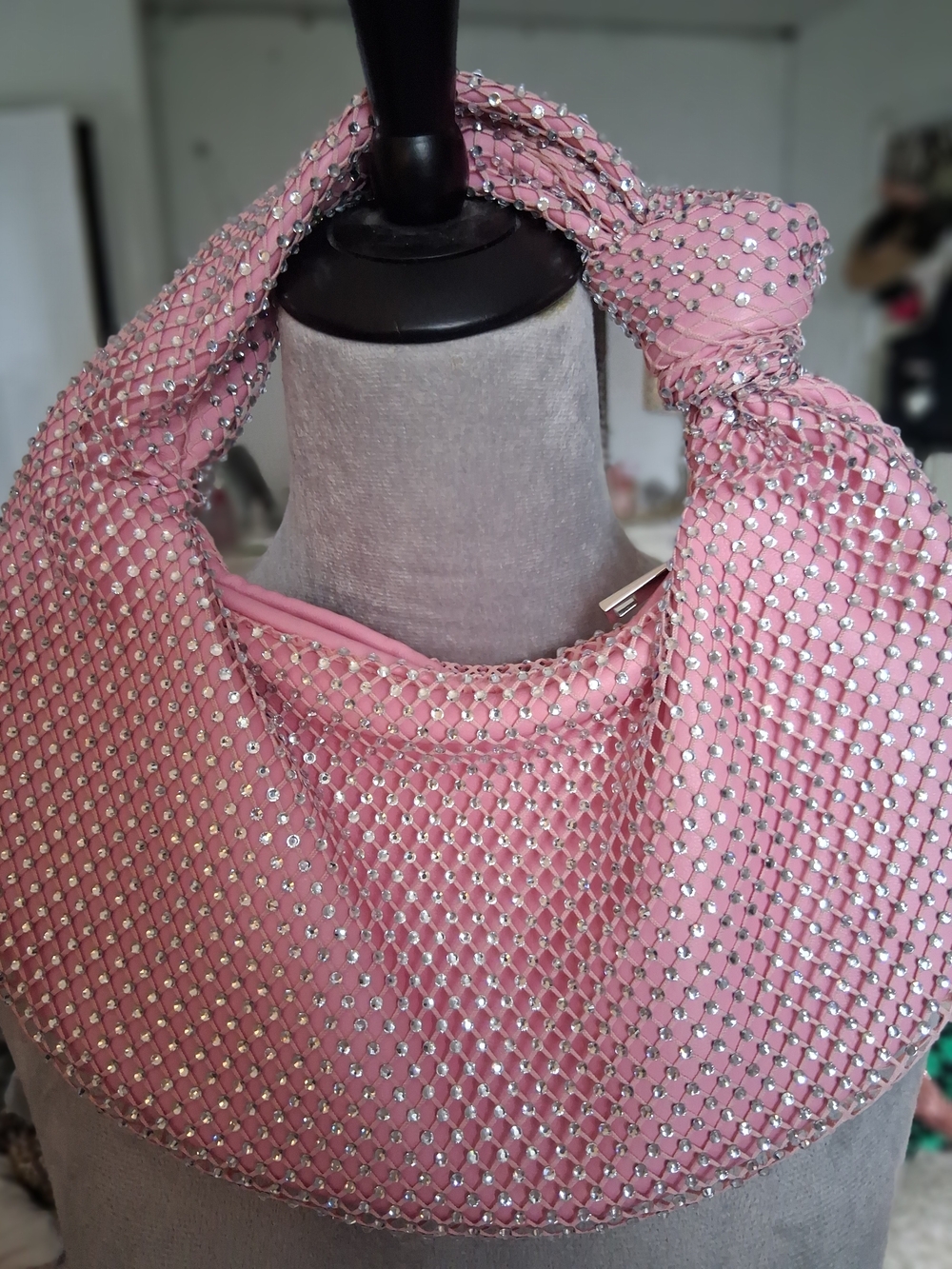 Pink Rhinestone-Embellished Women's Bag